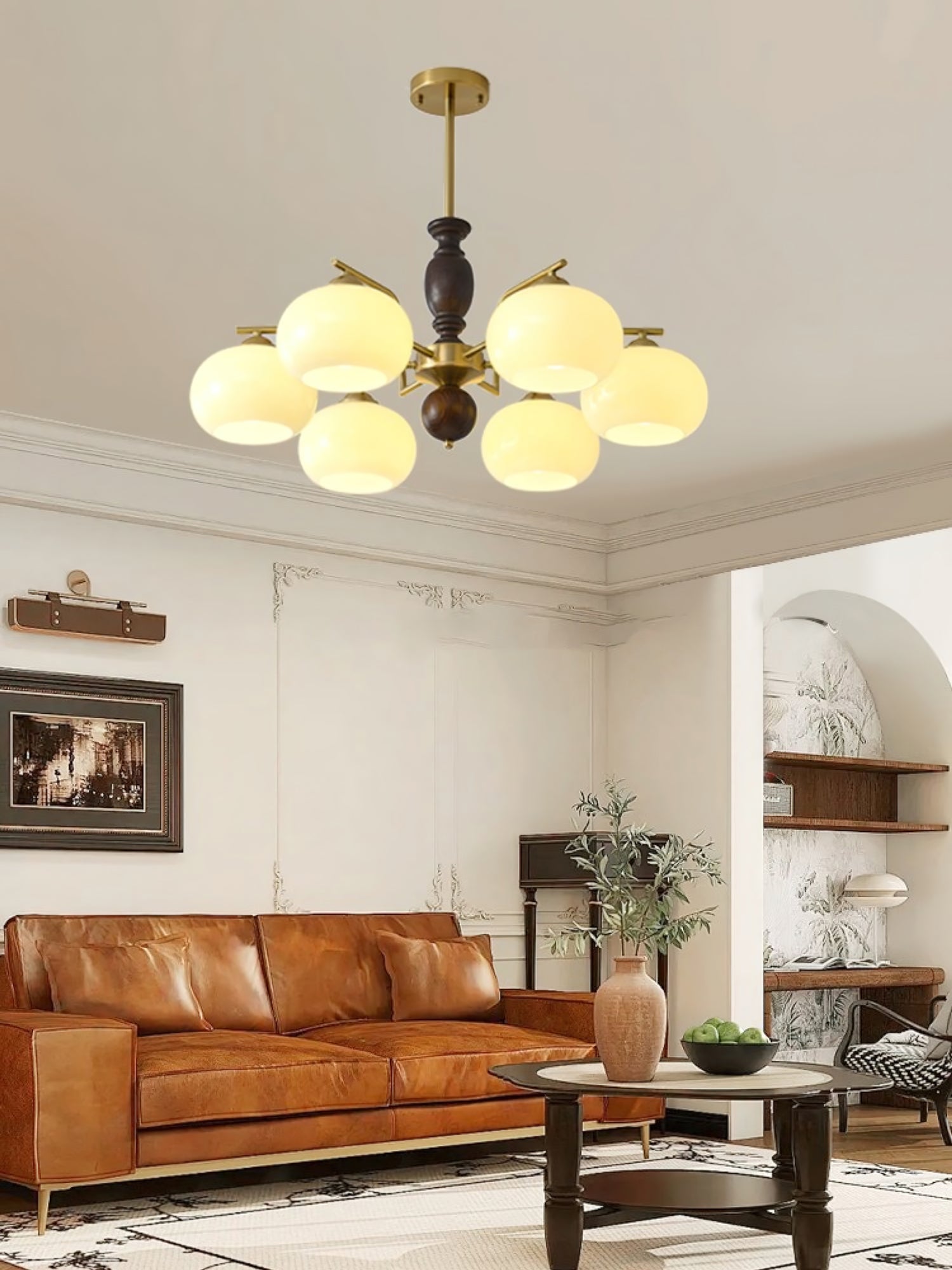 Walnut Beige Orb Chandelier Chandelier
