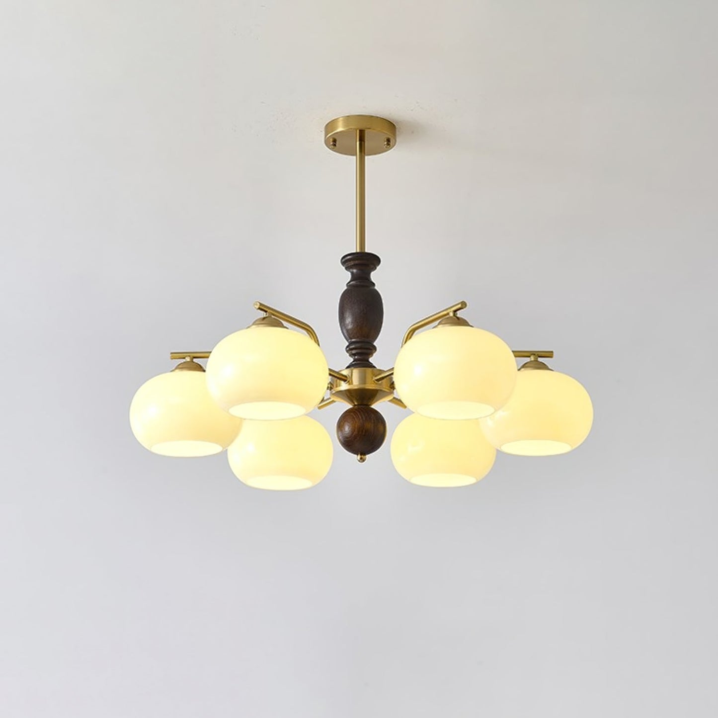 Walnut Beige Orb Chandelier 6 heads ? 29.5″ x H 13.8″ / Beige & Walnut Color Chandelier