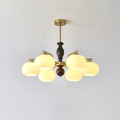 Walnut Beige Orb Chandelier 6 heads ? 29.5″ x H 13.8″ / Beige & Walnut Color Chandelier