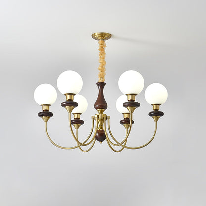 Retro Monique Chandelier 6 lamps Dia 33.5″ x H 18.9″ / Dia 85cm x H 48cm / Brass & White & Walnut Chandelier