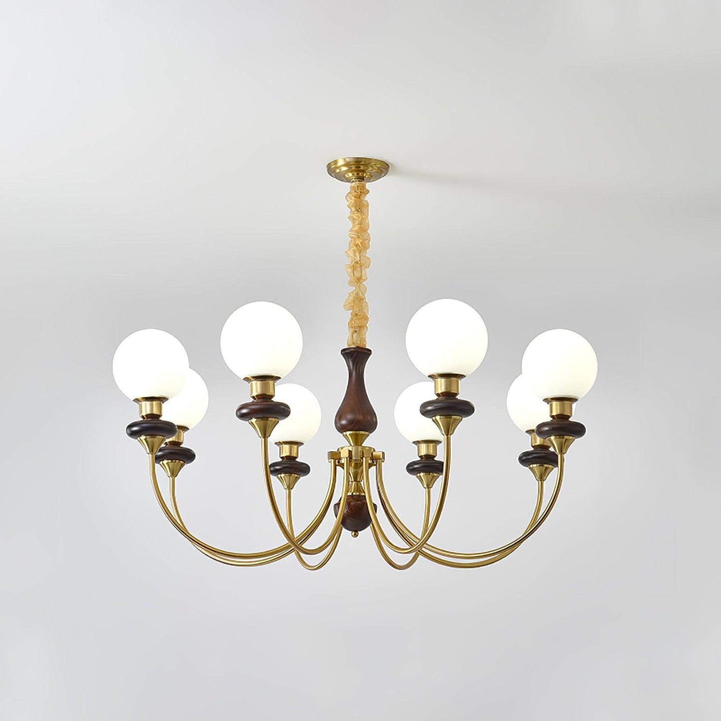 Retro Monique Chandelier 8 lamps Dia 39.4″ x H 18.9″ / Dia 100cm x H 48cm / Brass & White & Walnut Chandelier