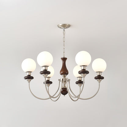 Retro Monique Chandelier 6 lamps Dia 33.5″ x H 18.9″ / Dia 85cm x H 48cm / Chrome (Iron) & White & Walnut Chandelier