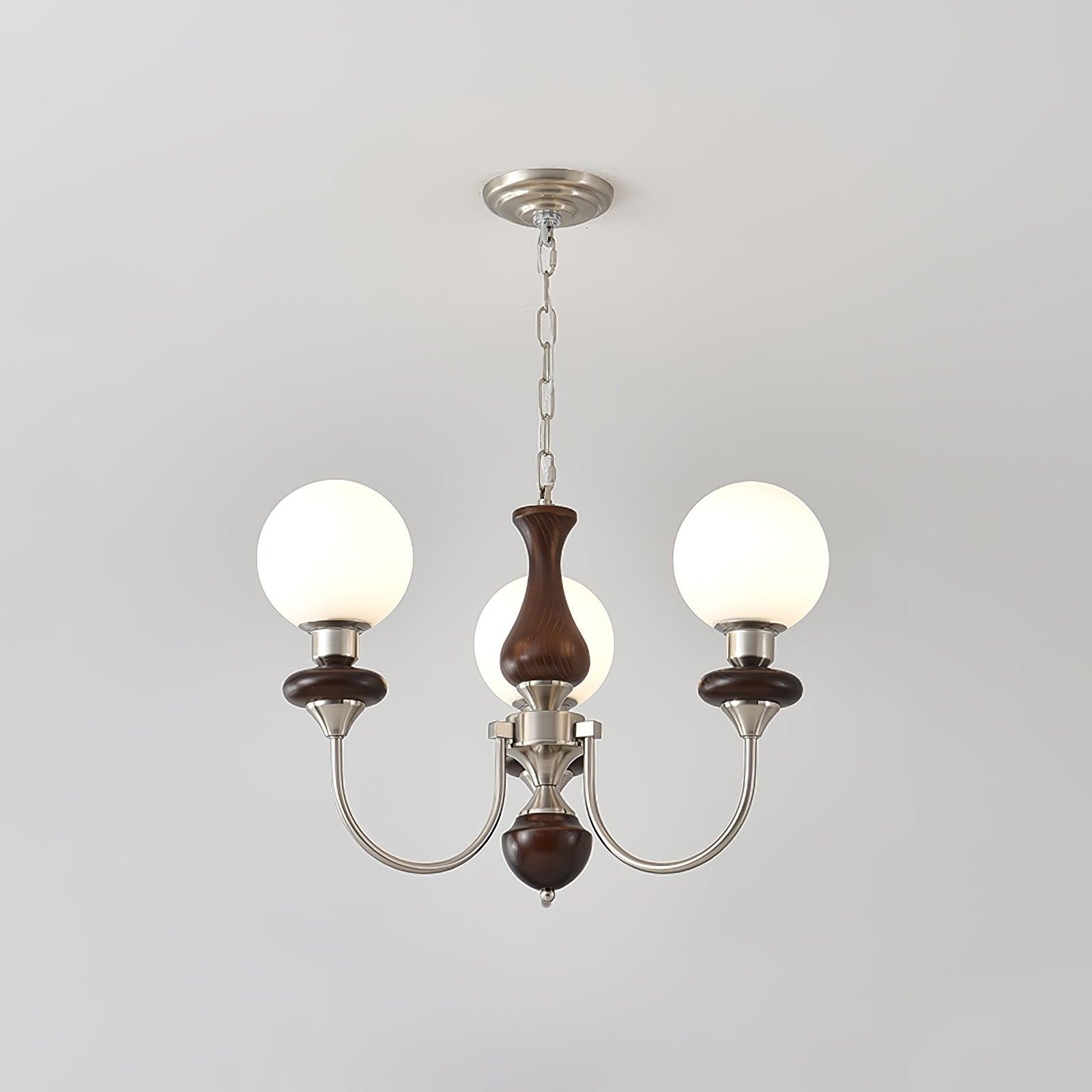 Retro Monique Chandelier 3 lamps Dia 23.6″ x H 17.7″ / Dia 60cm x H 45cm / Chrome (Iron) & White & Walnut Chandelier