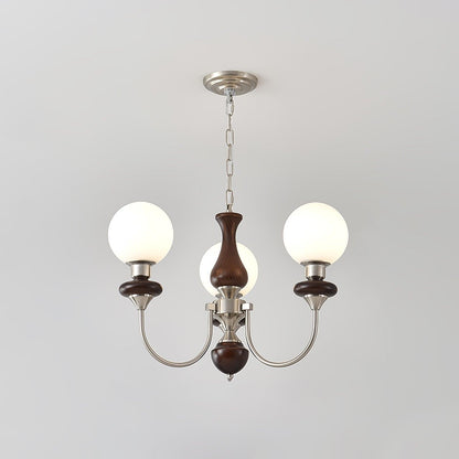 Retro Monique Chandelier 3 lamps Dia 23.6″ x H 17.7″ / Dia 60cm x H 45cm / Chrome (Iron) & White & Walnut Chandelier