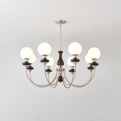 Retro Monique Chandelier 8 lamps Dia 39.4″ x H 18.9″ / Dia 100cm x H 48cm / Chrome (Iron) & White & Walnut Chandelier