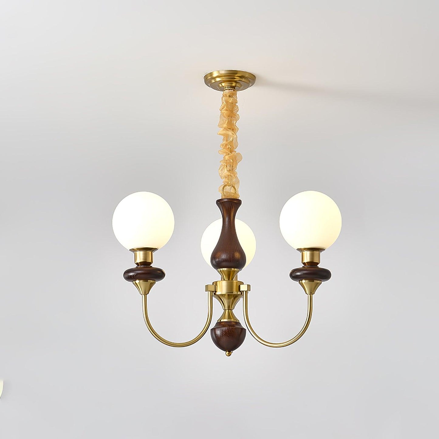 Retro Monique Chandelier 3 lamps Dia 23.6″ x H 17.7″ / Dia 60cm x H 45cm / Brass & White & Walnut Chandelier