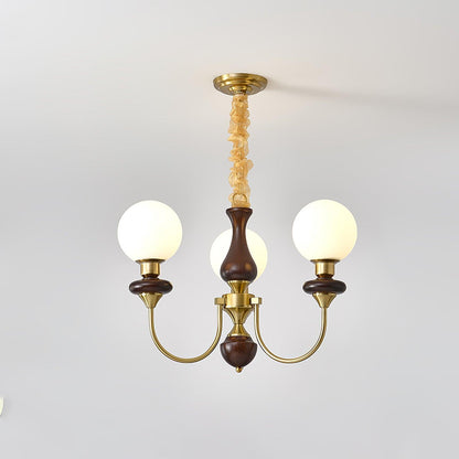 Retro Monique Chandelier 3 lamps Dia 23.6″ x H 17.7″ / Dia 60cm x H 45cm / Brass & White & Walnut Chandelier