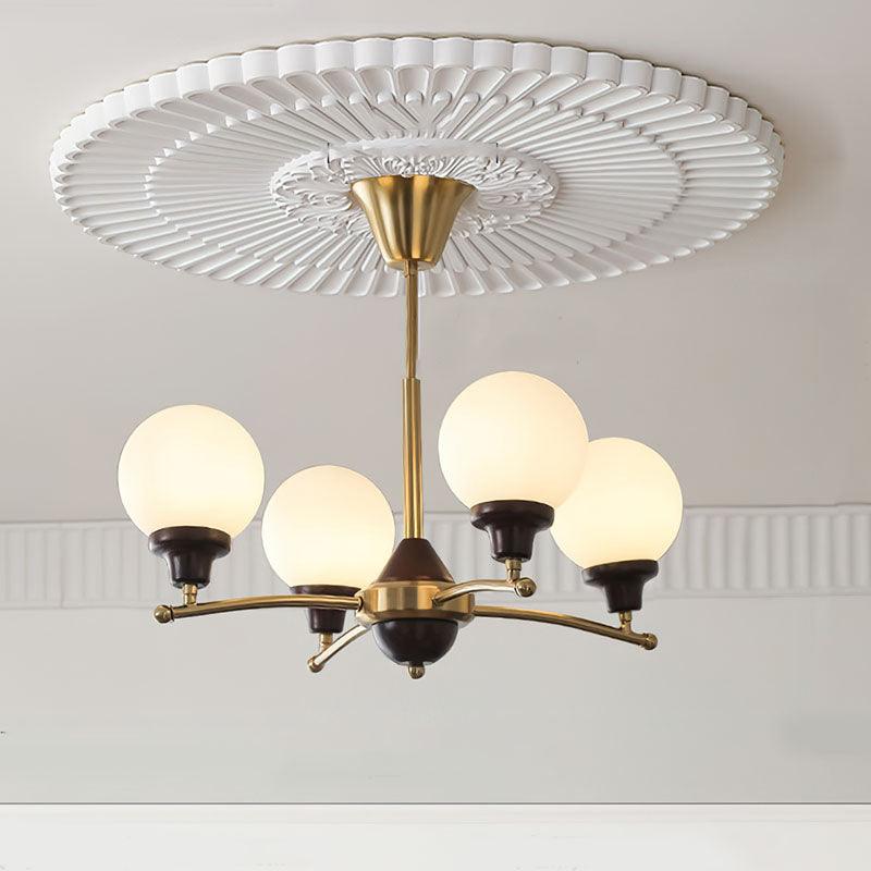 Walnut Glass Ball Chandelier 4 Heads Size: Dia 21.6″ x H 17.7″ / Dia 55cm x H 45cm / Gold Chandelier