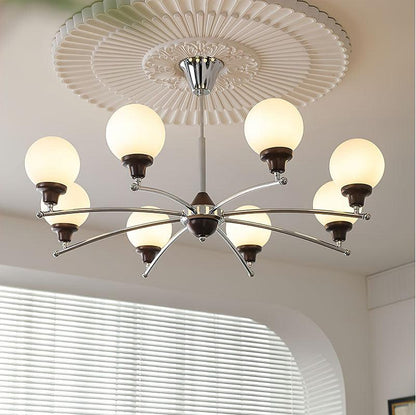 Walnut Glass Ball Chandelier 8 Heads Size: Dia 35.4″ x H 17.7″ / Dia 90cm x H 45cm / Chrome Chandelier