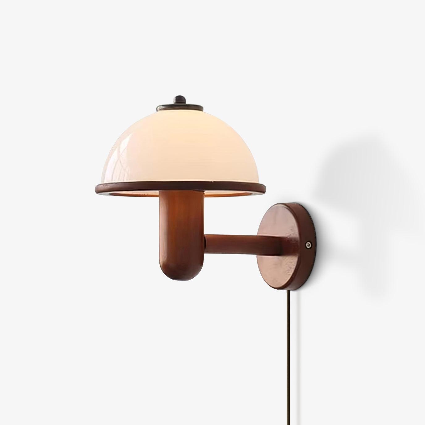 Mushroom Wood Wall Lamp ? 7.9″ x H 11″ /Dia 20cm x H 28cm / Dark Oak Color / US Plug Wall lamp