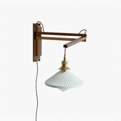 Walnut Telescopic Wall Lamp ? 23.2″ x H 9.4″ / L 59cm x H 24cm / Wooden + White / US plug Wall lamp