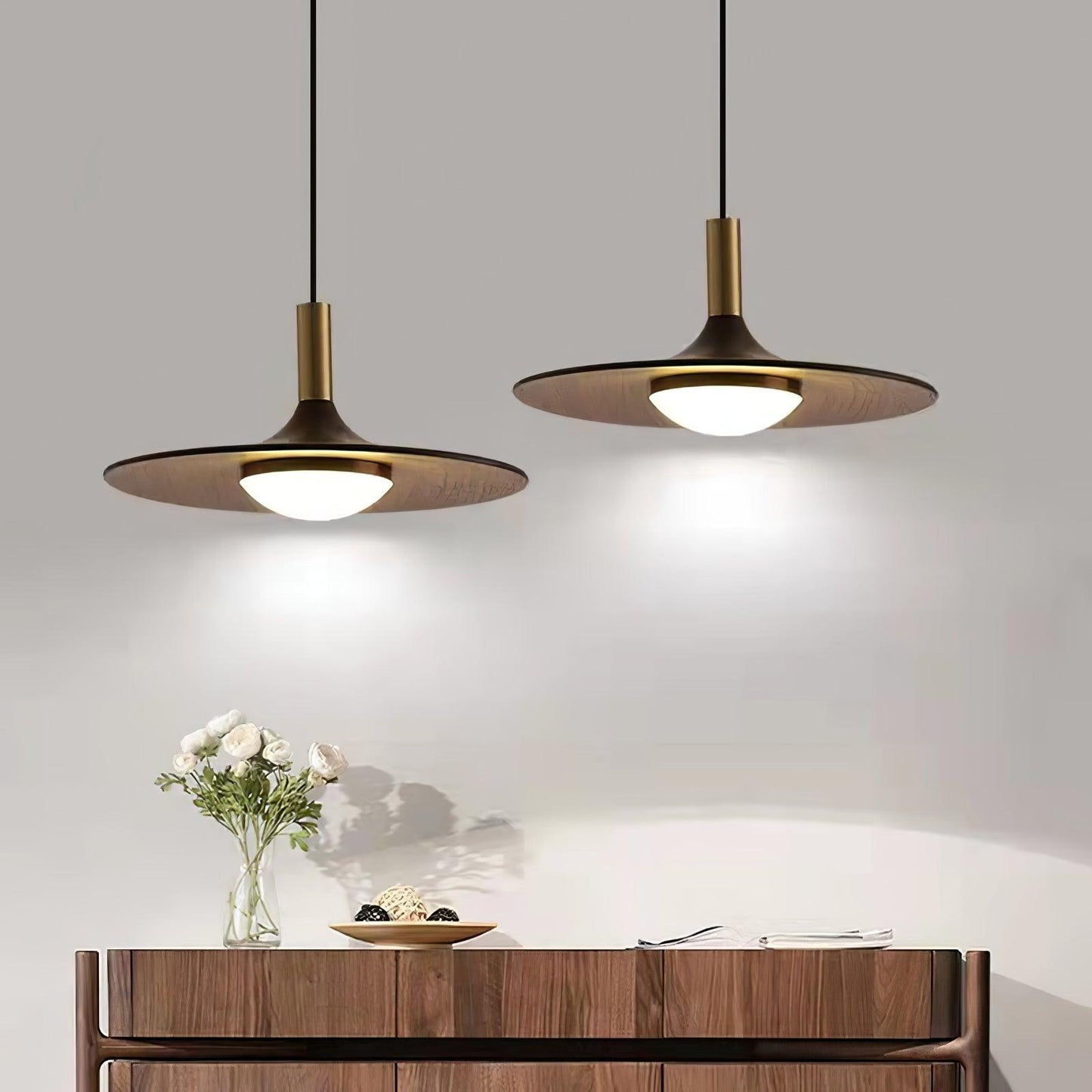 Walnut Wood Dish Pendant Light Pendant light