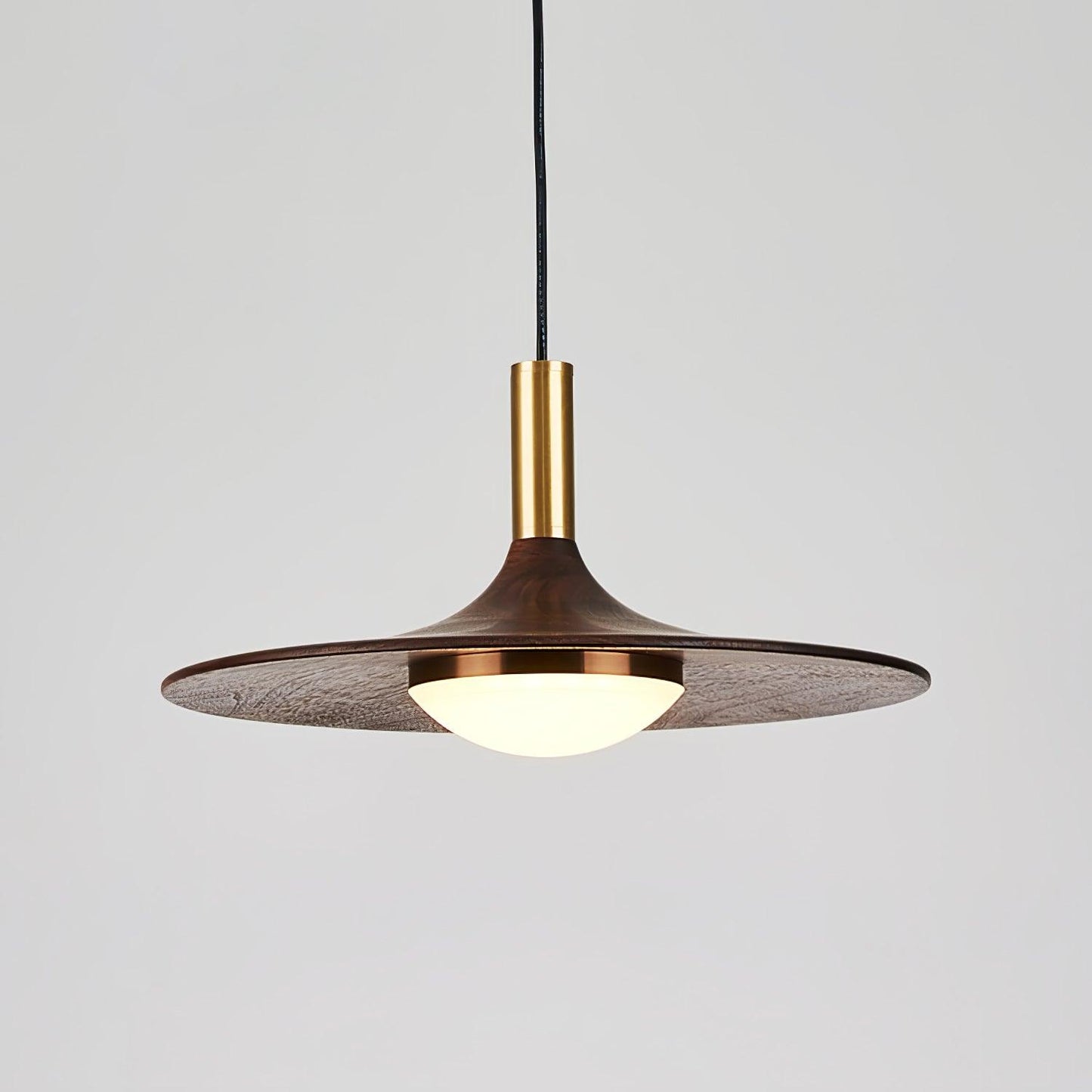 Walnut Wood Dish Pendant Light ? 11.8″ x H 4.7″ / Dia 30cm x H 12cm / Walnut color & Brass / Warm Light Pendant light