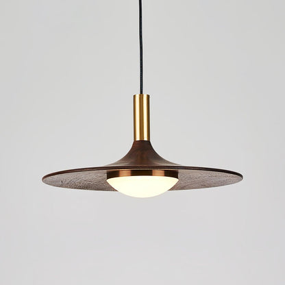 Walnut Wood Dish Pendant Light ? 11.8″ x H 4.7″ / Dia 30cm x H 12cm / Walnut color & Brass / Warm Light Pendant light