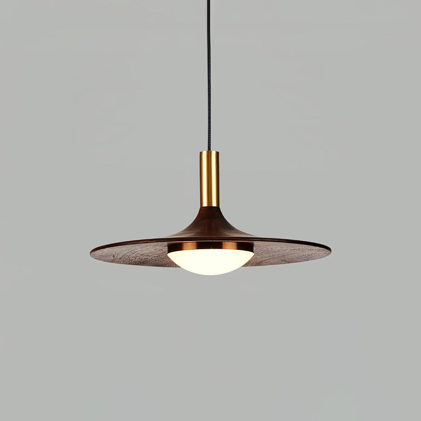 Walnut Wood Dish Pendant Light ? 9.8″ x H 4.7″ / Dia 25cm x H 12cm / Walnut color & Brass / Warm Light Pendant light