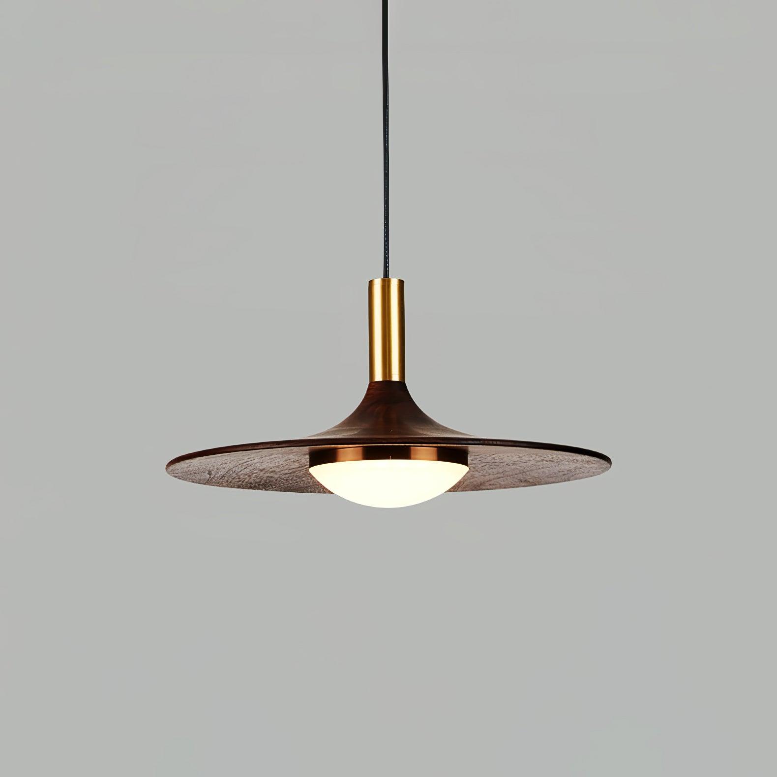 Walnut Wood Dish Pendant Light ? 9.8″ x H 4.7″ / Dia 25cm x H 12cm / Walnut color & Brass / Warm Light Pendant light