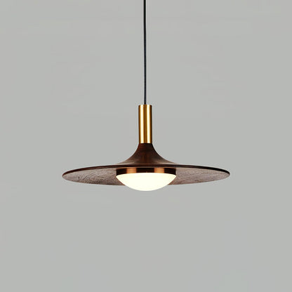 Walnut Wood Dish Pendant Light ? 9.8″ x H 4.7″ / Dia 25cm x H 12cm / Walnut color & Brass / Warm Light Pendant light