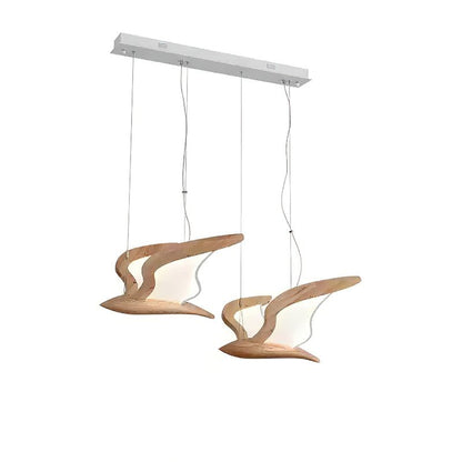 Warbler Chandelier 2 Heads: L 31.5’’ x W 23.2’’ x H 16.5’’ / Wood Color / Warm Light Chandelier