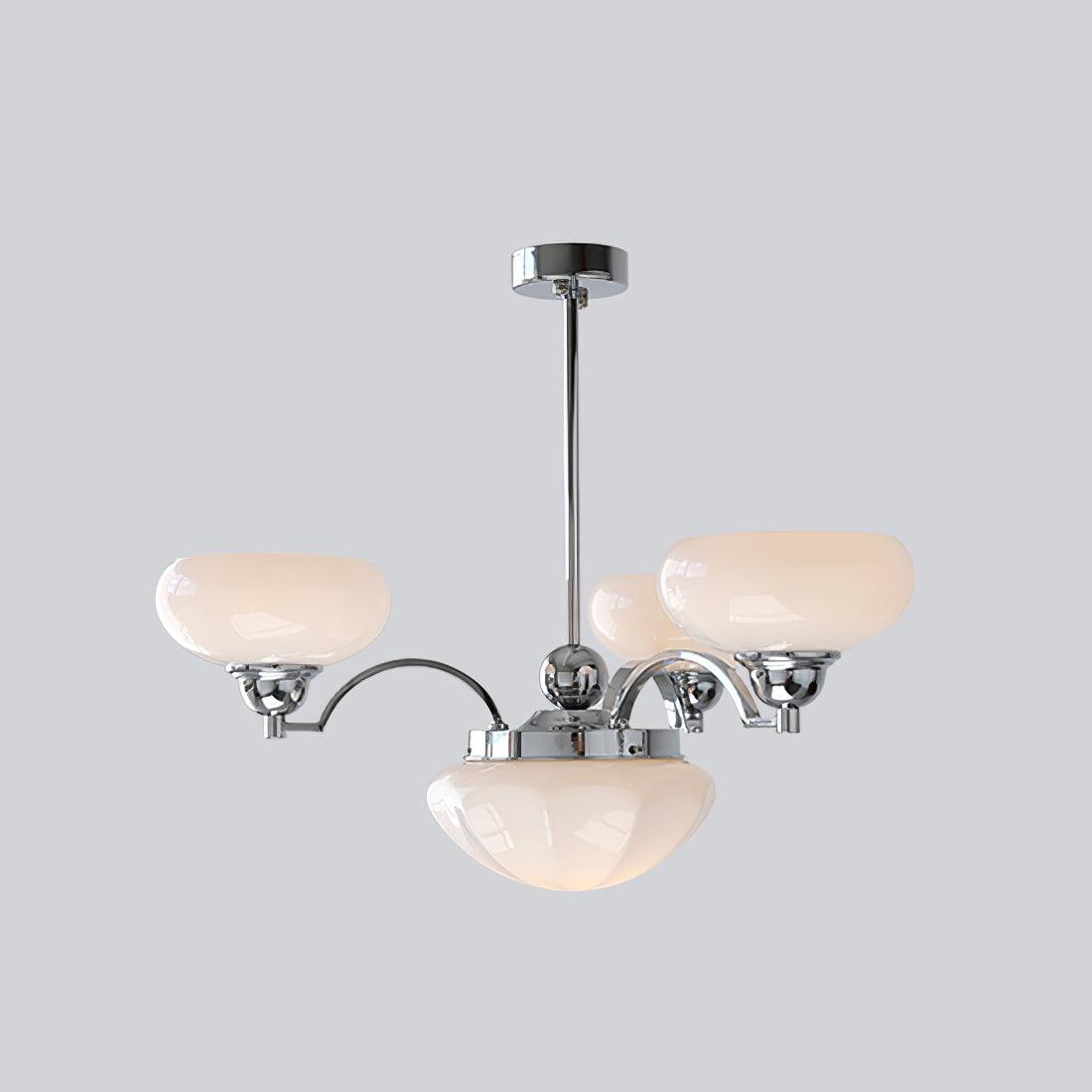 Warre Chandelier 4 heads Dia 26.5″ x H 11″ / Dia 70cm x H 28cm / Chrome + White / Warm Light Chandelier