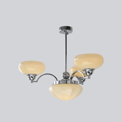 Warre Chandelier 4 heads Dia 26.5″ x H 11″ / Dia 70cm x H 28cm / Chrome + Beige / Warm Light Chandelier
