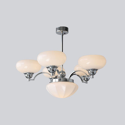 Warre Chandelier 6 heads Dia 26.5″ x H 11″ / Dia 70cm x H 28cm / Chrome + White / Warm Light Chandelier