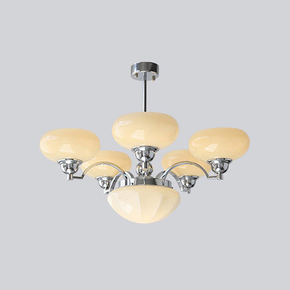 Warre Chandelier 6 heads Dia 26.5″ x H 11″ / Dia 70cm x H 28cm / Chrome + Beige / Warm Light Chandelier