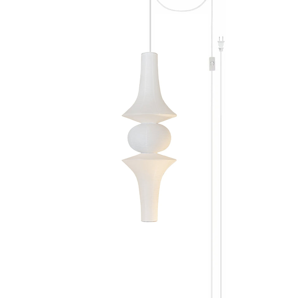Washi Paper E Pendant Swag Light Dia 12.2″ x H 55.1″ / Dia 31cm x H 140cm (E27 Bulbs: 3 pieces 2 Hooks) / White / US Plug