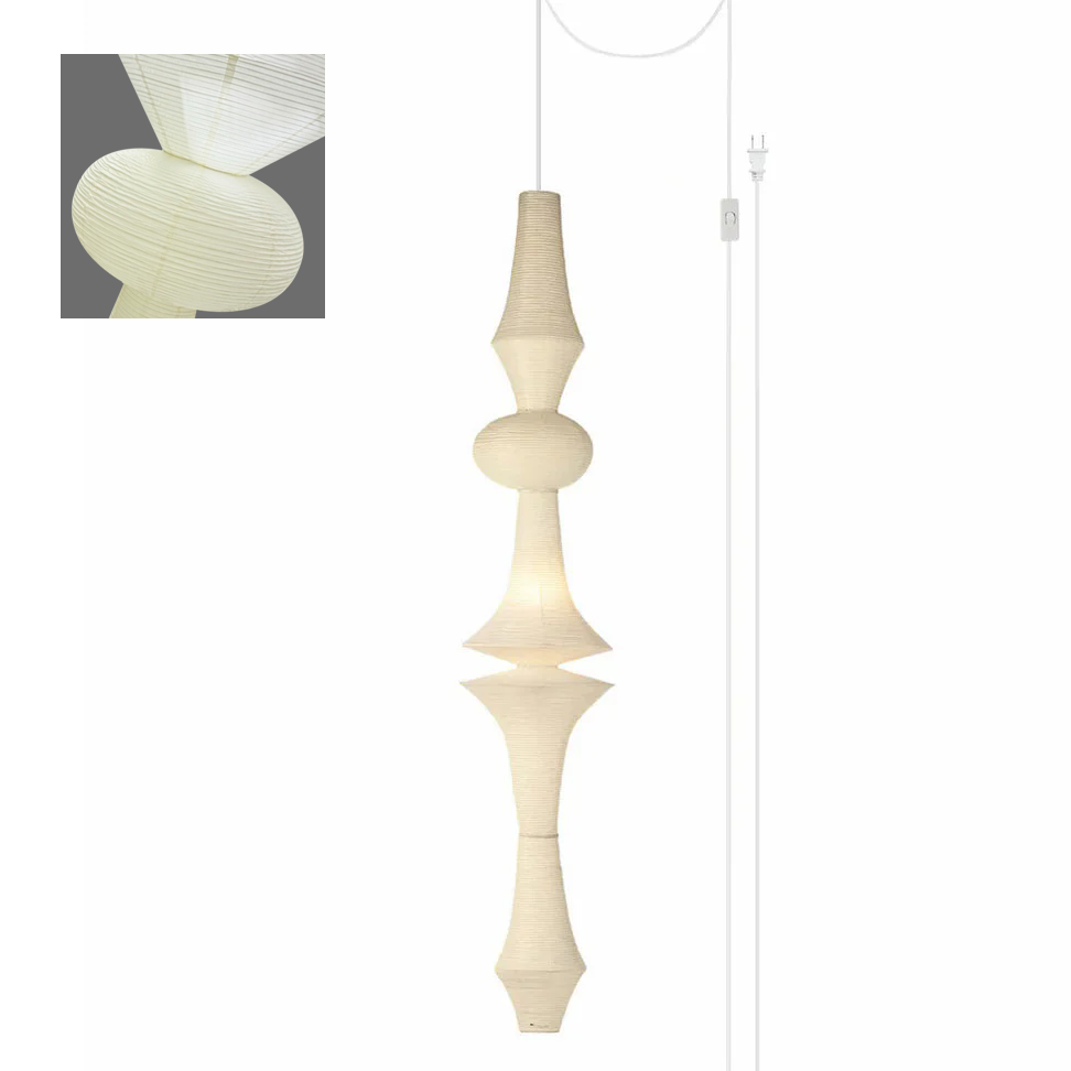 Washi Paper E Pendant Swag Light ? 18.9″ x H 106.3″ / Dia 48cm x H 270cm (E27 Bulbs: 5 pieces 2 Hooks) / White / US