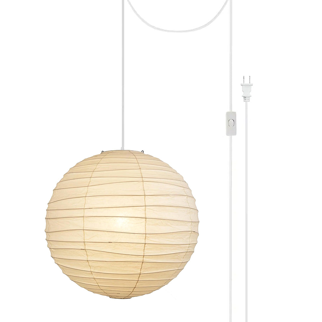 Washi Paper Pendant Swag Lamp Dia 29.5″ x H 27.8″ / Dia 75cm x H 71cm (2 hooks) / White / US Plug Pendant light