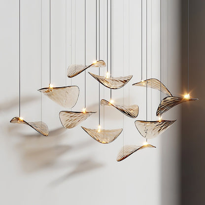 Wave Floating Leaf Chandelier Support Customized Drawings / Amber / Warm Light Chandelier