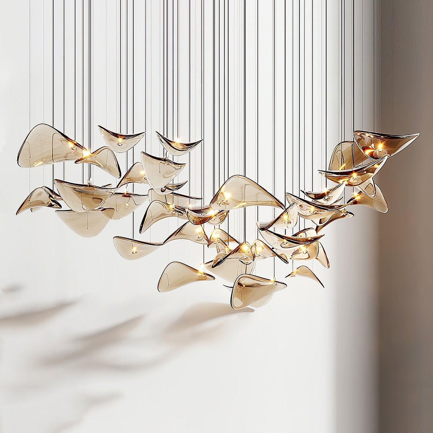 Wave Floating Leaf Chandelier Dia 47.2″ x 78.7″ / Dia 120cm x 200cm / Amber / Warm Light Chandelier