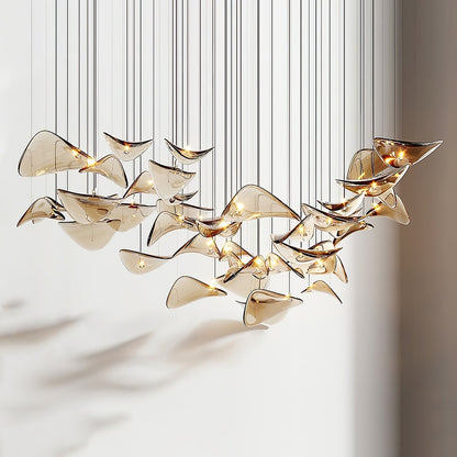 Wave Floating Leaf Chandelier Dia 47.2″ x 78.7″ / Dia 120cm x 200cm / Amber / Warm Light Chandelier