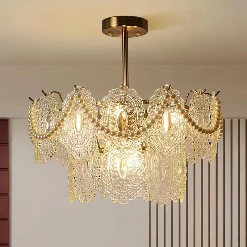 Wave Pearl Chandelier Φ 15.7″ x H 9.8″ / Dia 40cm x H 25cm / Gold / Clear Chandelier