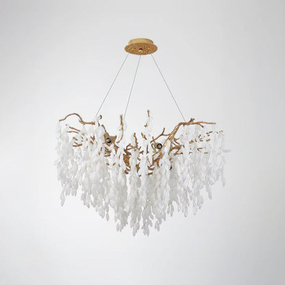 White Jade Branch Brass Chandelier ? 39.4″ x H 25.6″ / Dia 100cm x H 65cm / Brass & White Chandelier