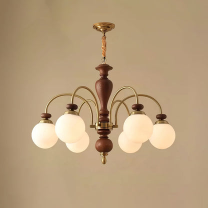 Windsor Classic Chandelier 6 Heads Dia 31.5″ x H 21.7″ / Dia 80cm x H 55cm / Walnut Color & Gold Chandelier