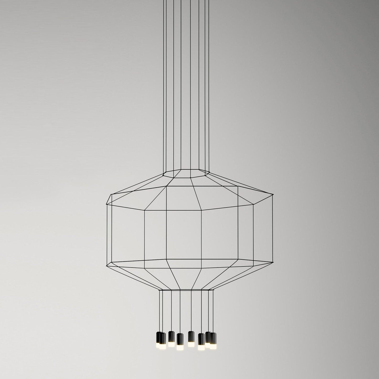 Geometric Lines Pendant Lamp 8 heads Octogonal ? 33.5″ x H 118″ / Dia 85cm x H300cm / Black Chandelier