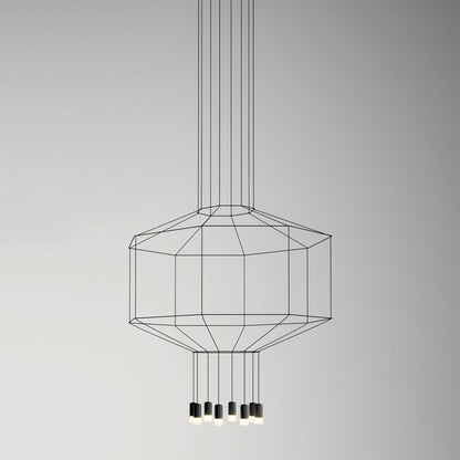 Geometric Lines Pendant Lamp 8 heads Octogonal ? 33.5″ x H 118″ / Dia 85cm x H300cm / Black Chandelier
