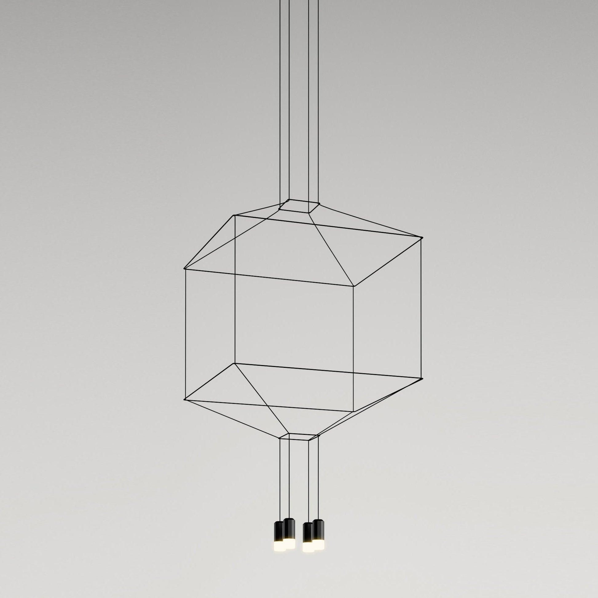 Geometric Lines Pendant Lamp 4 heads Square ? 17.7″ x H 78.7″ / Dia 45cm x H200cm / Black Chandelier