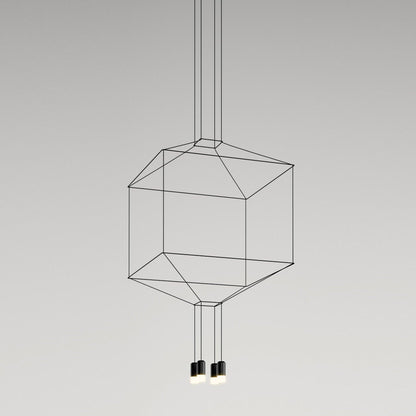 Geometric Lines Pendant Lamp 4 heads Square ? 17.7″ x H 78.7″ / Dia 45cm x H200cm / Black Chandelier