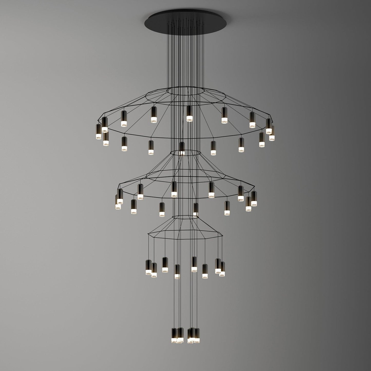 Lines Chandelier 46heads ? 59.1″ x H 110.2″ / Dia 150cm x H 280cm / Black Chandelier