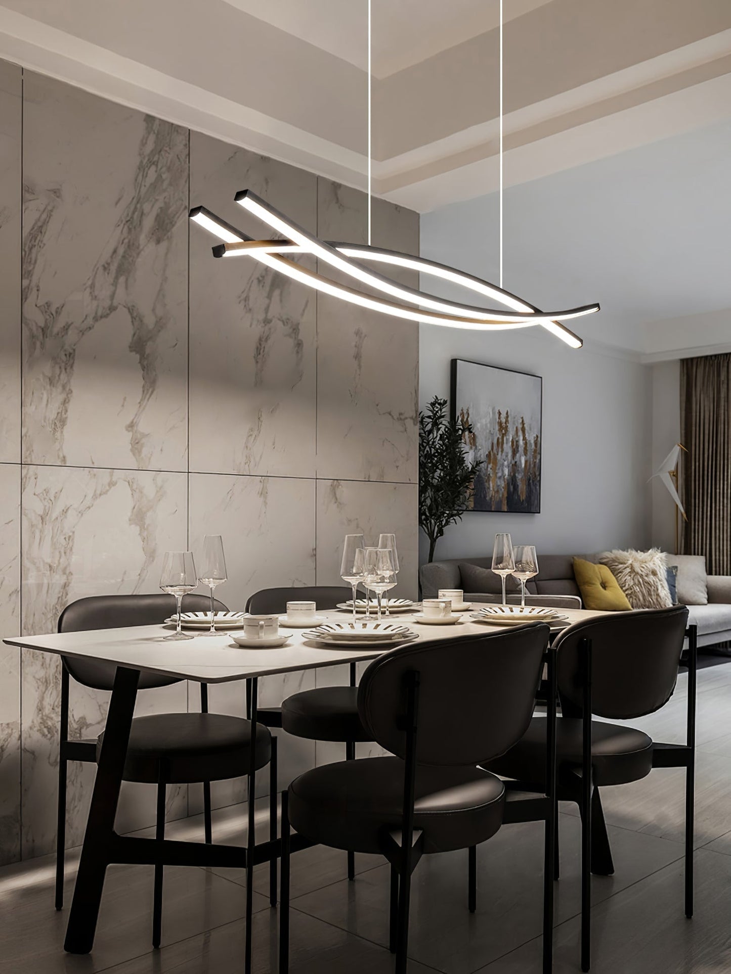 Wishbone LED Chandelier L 47.2″ x H 59″ / L 120cm x H 150cm / Black / Three-Color Changing Light Pendant light