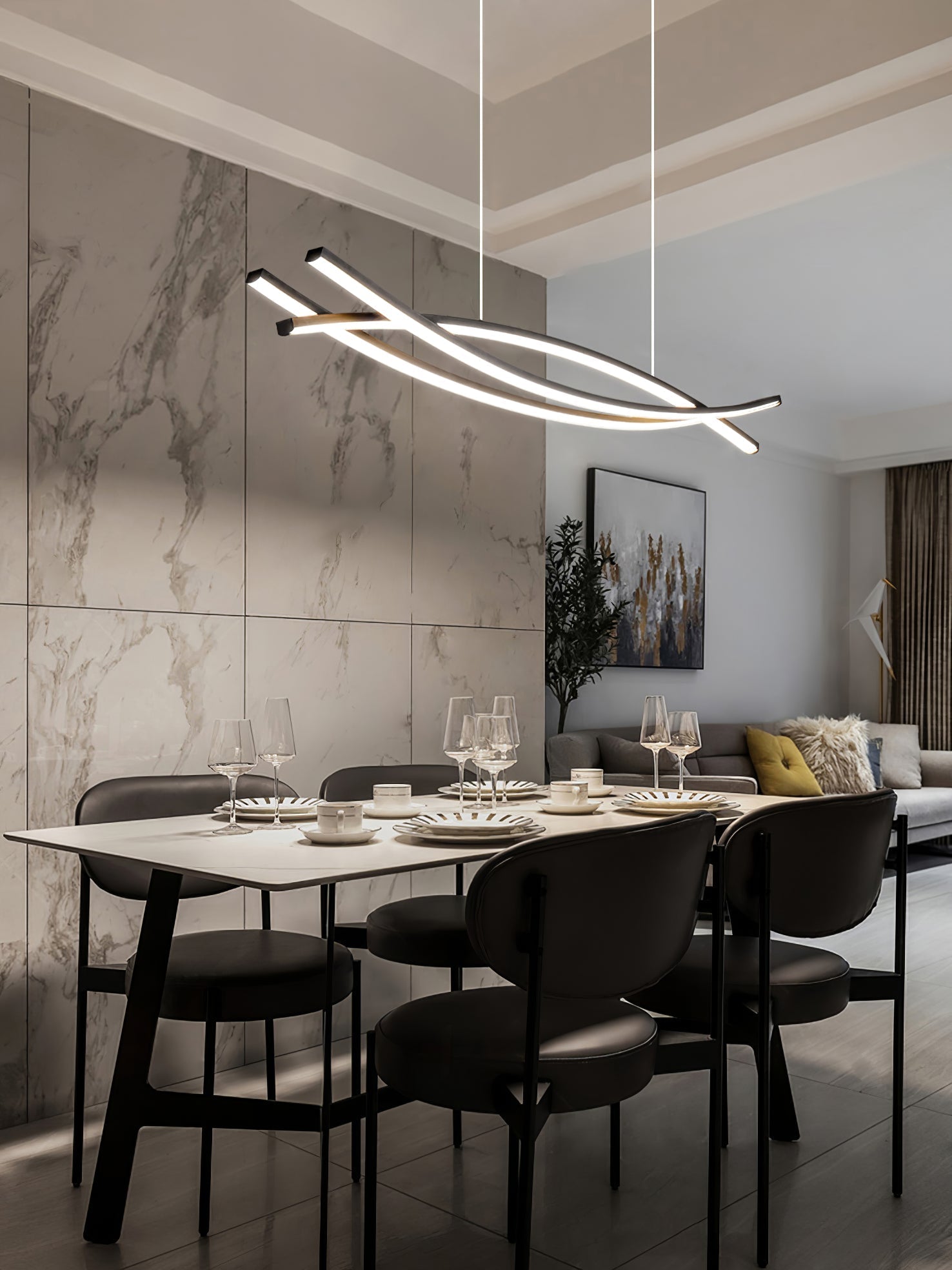 Wishbone LED Chandelier L 47.2″ x H 59″ / L 120cm x H 150cm / Black / Three-Color Changing Light Pendant light