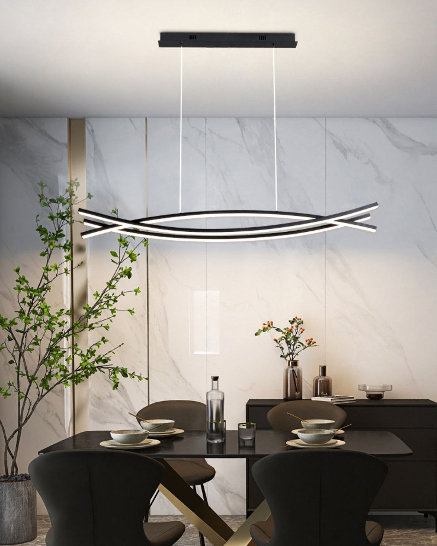 Wishbone LED Chandelier L 47.2″ x H 59″ / L 120cm x H 150cm / Black / Three-Color Changing Light Pendant light