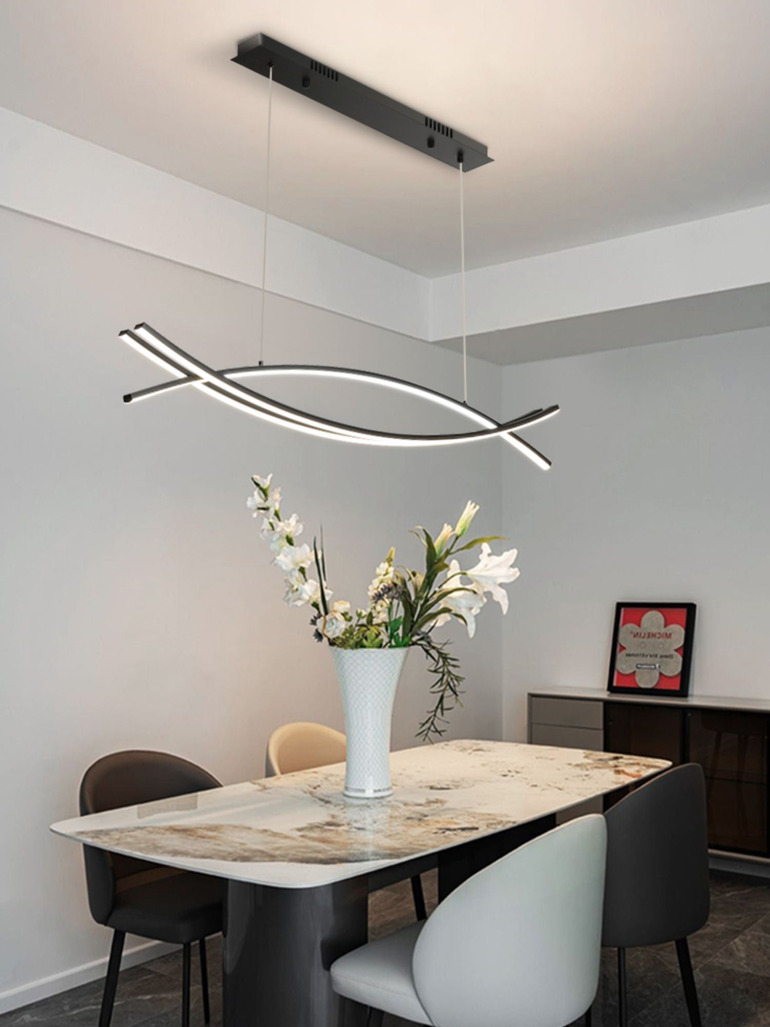 Wishbone LED Chandelier L 47.2″ x H 59″ / L 120cm x H 150cm / Black / Three-Color Changing Light Pendant light