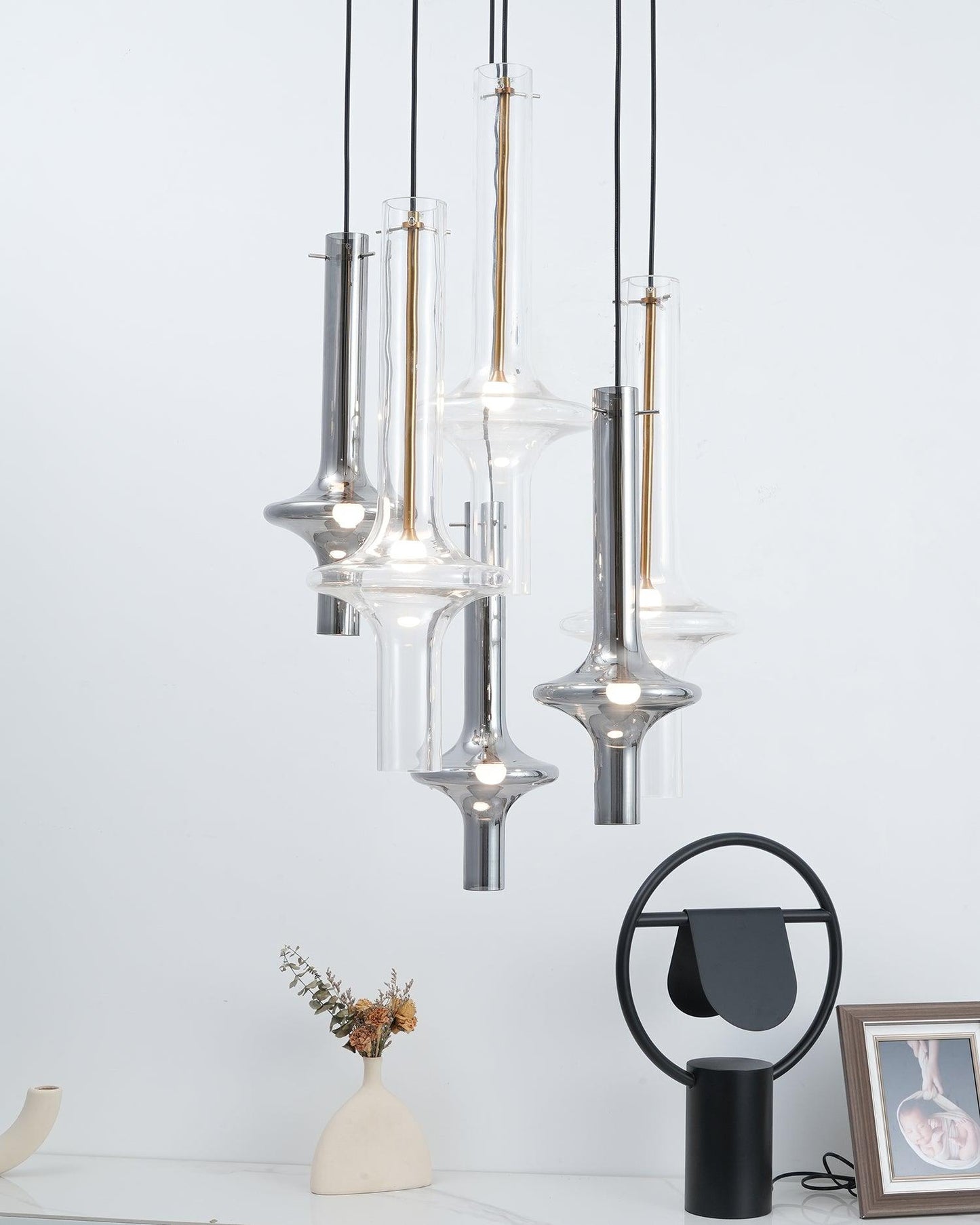 Wonder Suspension Lamp 6 heads Dia 23.6″ x H 59″ / Dia 60cm x H 150cm / Gold / Clear Pendant light