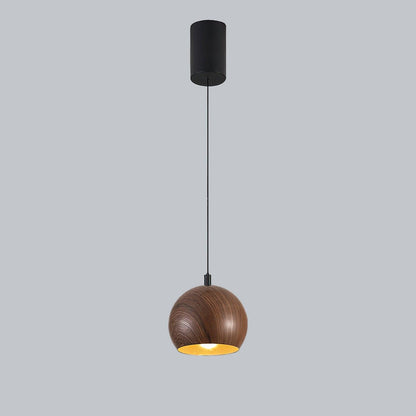 Wood Grain Pendant Lamp Model B ? 5.9″ x H 5.1″ / Dia 15cm x H 13cm / Walnut color / Warm Light Pendant light