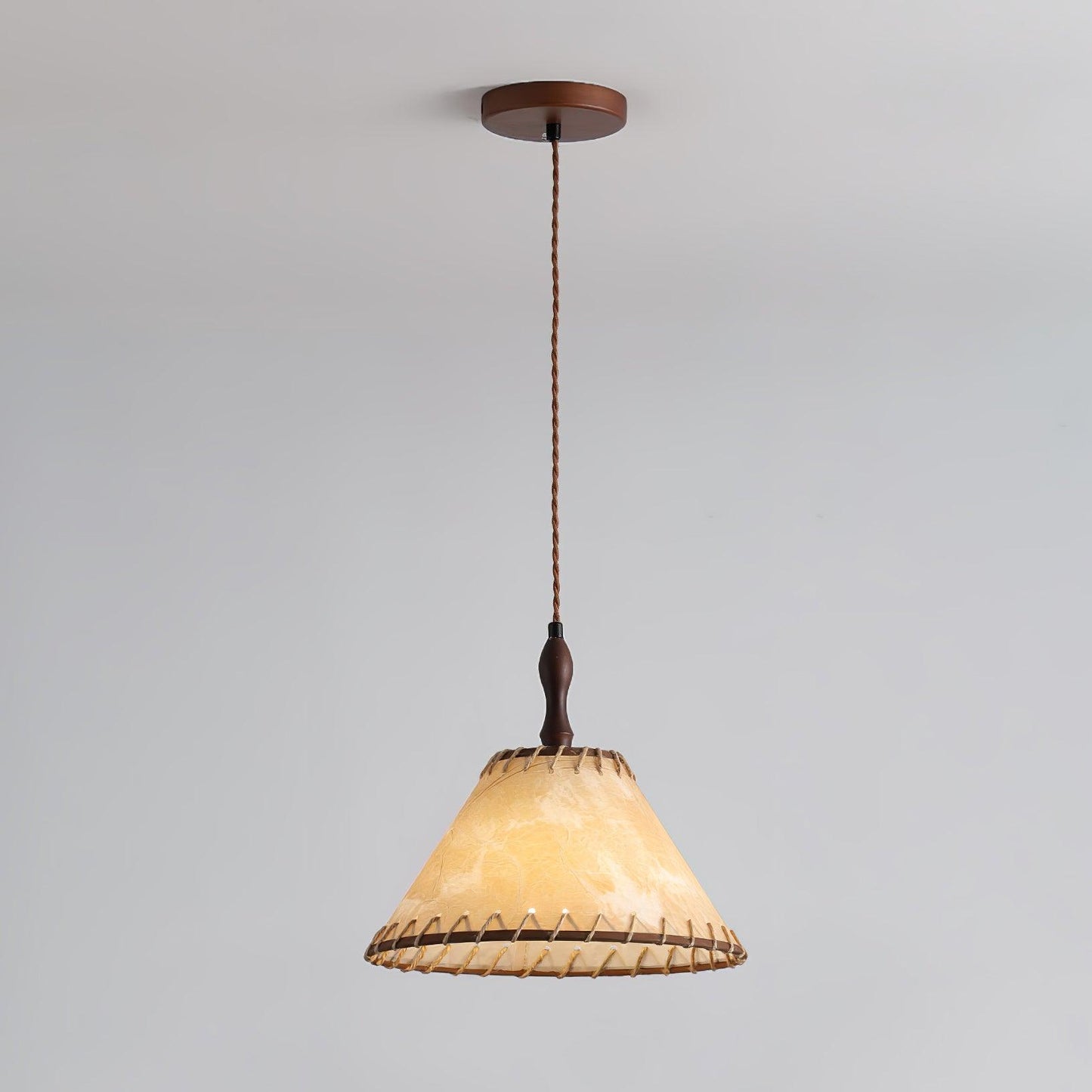 Fabric Series Pendant Lamp Model C Dia 30cm x H 26cm / Dia 11.8″ x H 10.2″ / Walnut wood color & White Pendant light