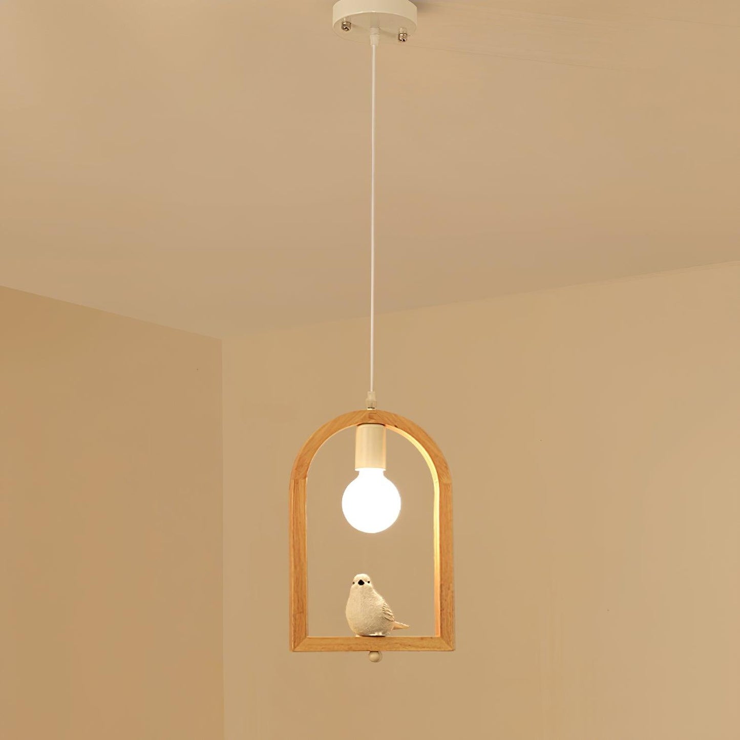 Wood Bird Resin Pendant Light Model A Dia 9.1″ x H 13.2″ / Dia 23cm x H 33.5cm / Wooden Pendant light