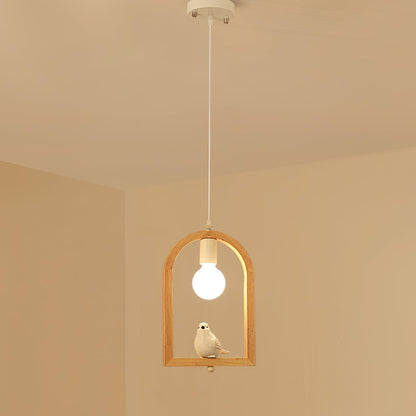 Wood Bird Resin Pendant Light Model A Dia 9.1″ x H 13.2″ / Dia 23cm x H 33.5cm / Wooden Pendant light