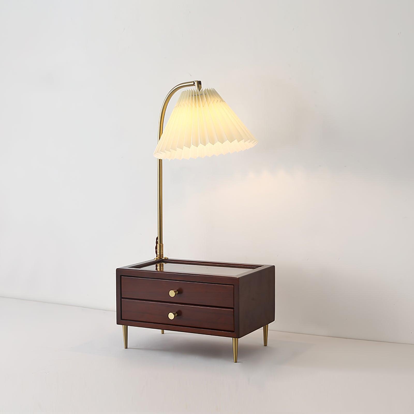 Wood Drawer Table Lamp L 11.8″ x W 8.7″ x H 24.4″ / L 30cm x W 22cm x H 62cm / Teak color / US plug Table lamp